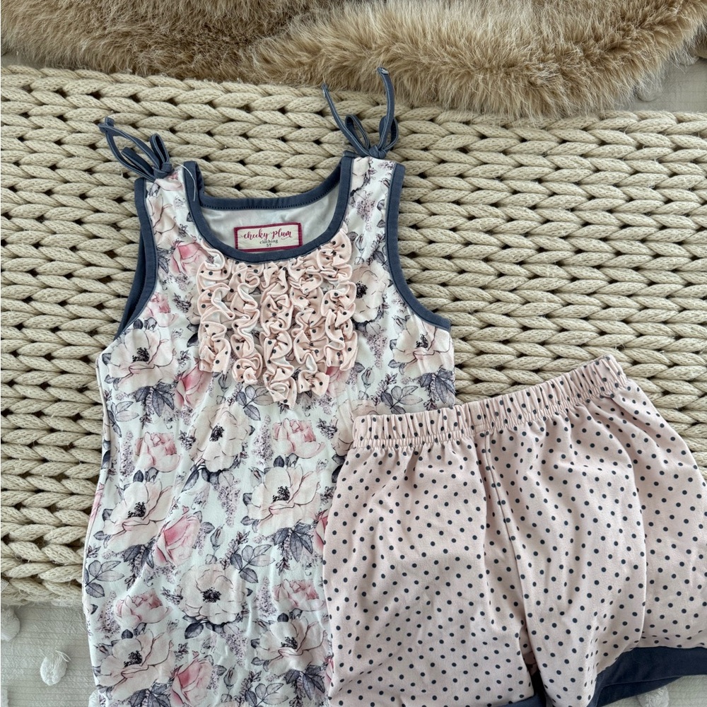 Cheeky Plum Pink and Blue Pajama Set with Floral Design